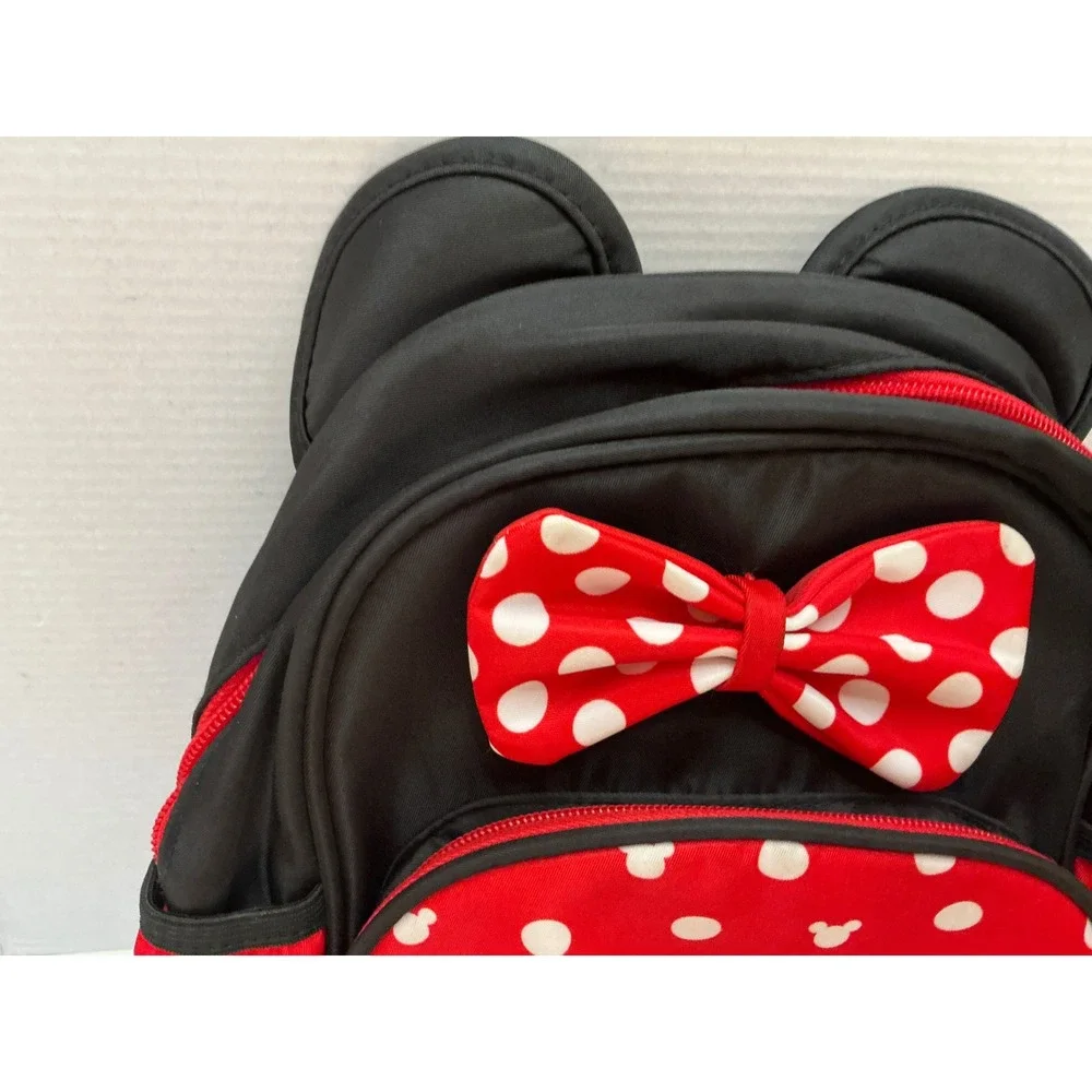 Minnie Mouse Style Mini Backpack Polka Dot Bow Ears Red Black Small Travel Bag